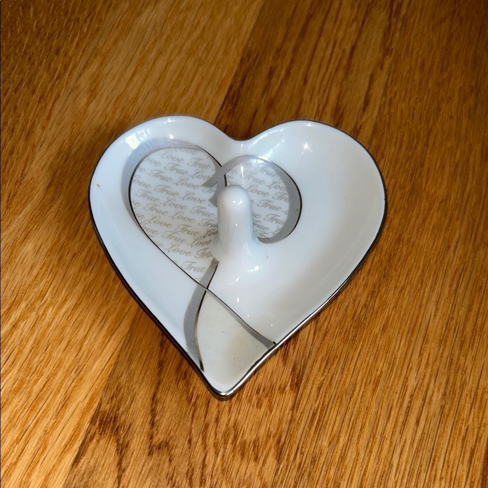 Lenox Heart-Shaped White and Silver Jewelry Dish